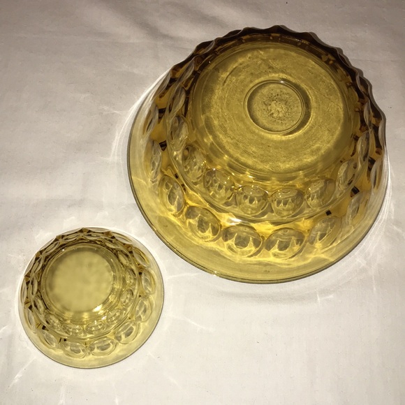 Vintage Hazel Atlas Amber Thumbprint Chip & Dip Bowls - Picture 4 of 9